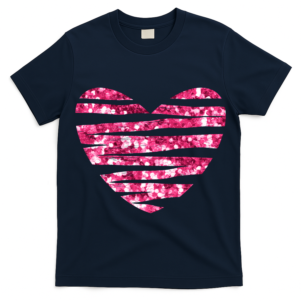 Pink Glitter Heart Cute Gift T-Shirt