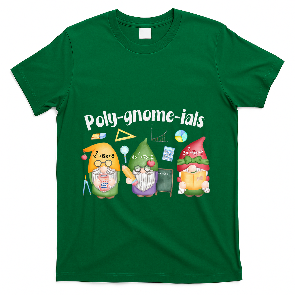 Polygnomeials Gnomes Math Algebra Teacher Back To School T-Shirt - Green
