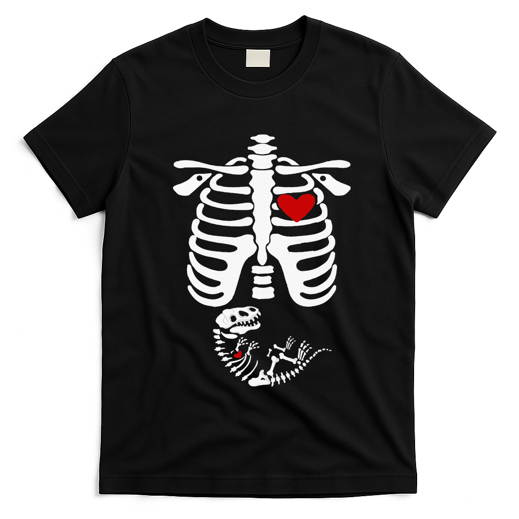 Pregnant Halloween Costume Dinosaur Skeleton Pregnant Mom T-Shirt - Black