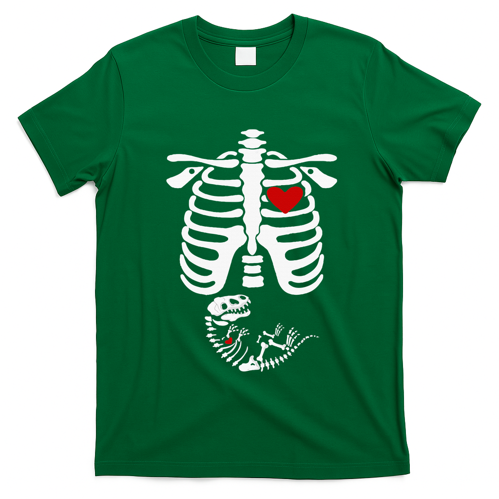 Pregnant Halloween Costume Dinosaur Skeleton Pregnant Mom T-Shirt - Irish Green