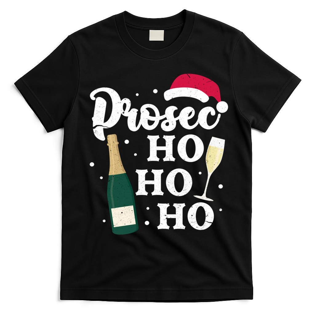 Prosec Ho Ho Ho Funny Presecco Christmas Vacation Meaningful Gift T-Shirt - Black
