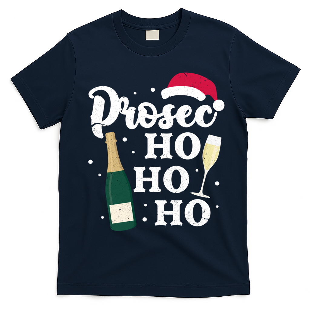 Prosec Ho Ho Ho Funny Presecco Christmas Vacation Meaningful Gift T-Shirt - Navy Blue