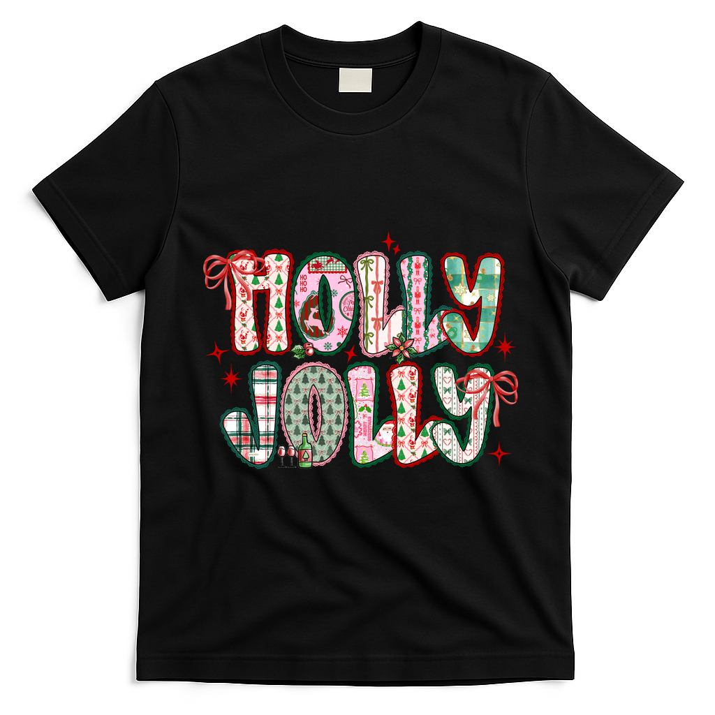Preppy Holly Jolly Christmas Festive T-Shirt - Black