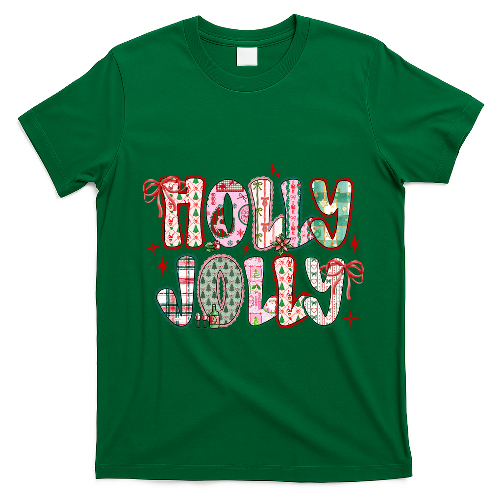 Preppy Holly Jolly Christmas Festive T-Shirt - Irish Green