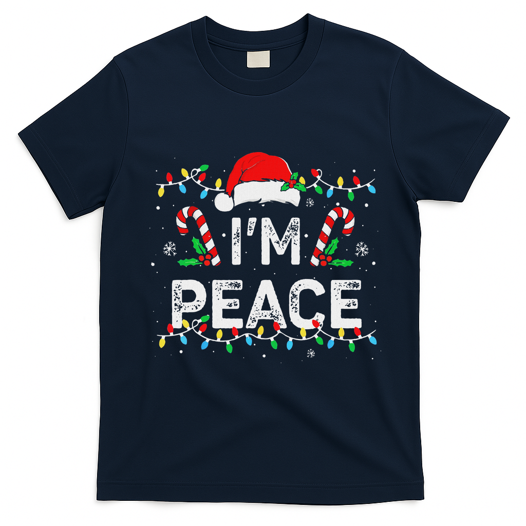 Peace I Come In Peace Couple Matching Ugly Christmas Sweater T-Shirt - Navy Blue