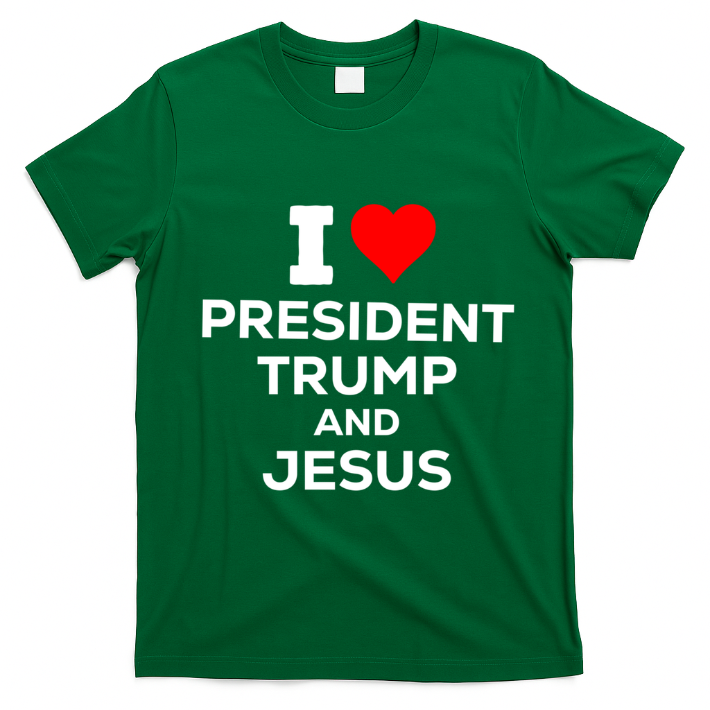 Patriotic I Heart Love President Trump And Jesus Usa Maga Gift T-Shirt - Irish Green