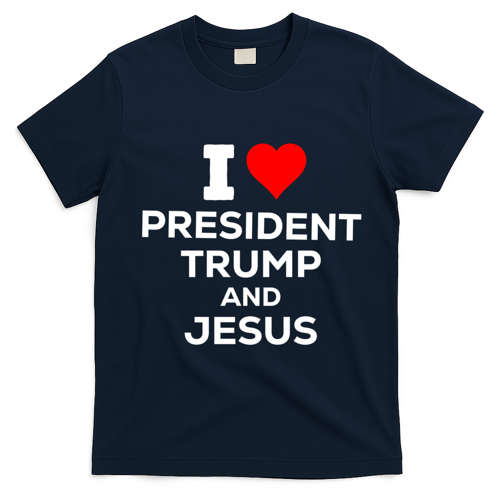 Patriotic I Heart Love President Trump And Jesus Usa Maga Gift T-Shirt - Navy Blue