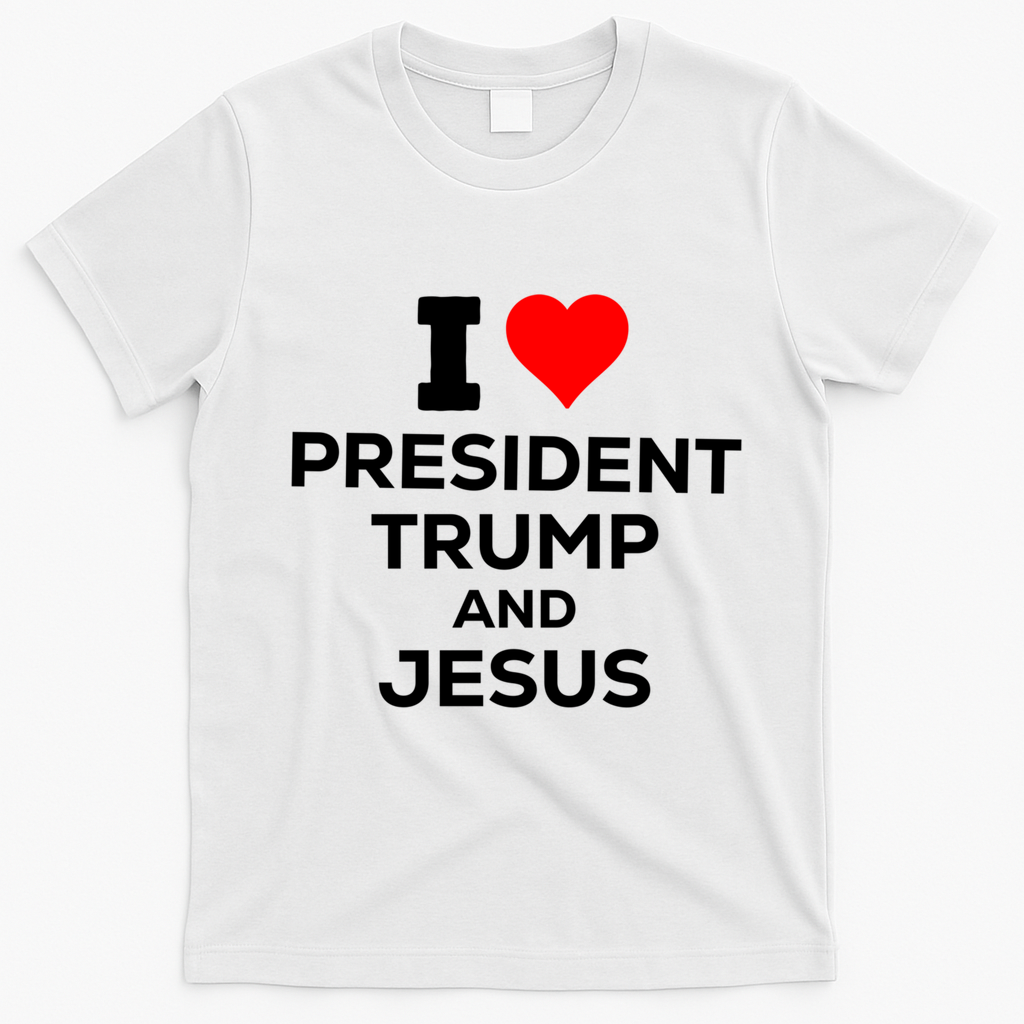 Patriotic I Heart Love President Trump And Jesus Usa Maga Gift T-Shirt - White