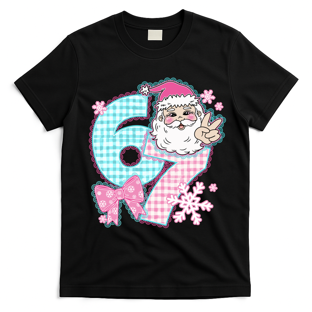 Preppy Lace 67 Santa Peace Six Seven T-Shirt - Black