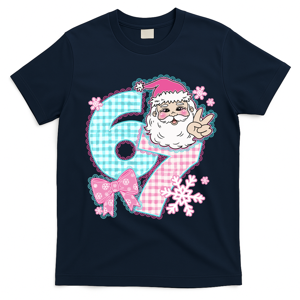 Preppy Lace 67 Santa Peace Six Seven T-Shirt - Navy Blue