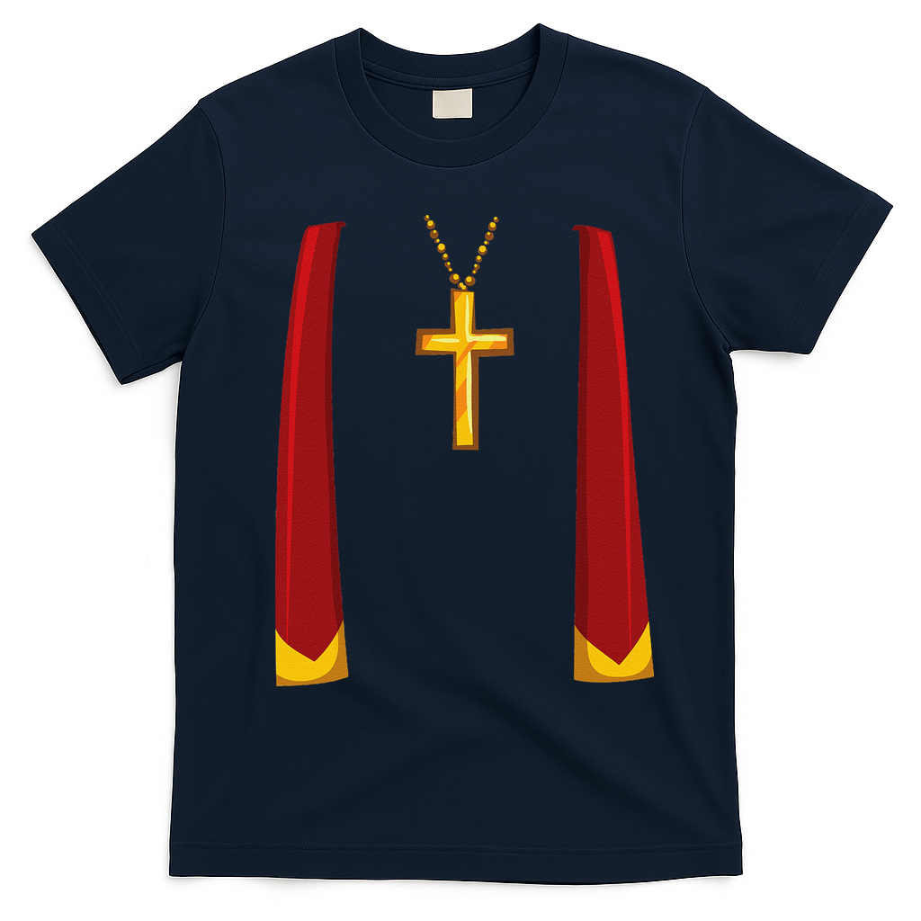 Priest Lazy DIY Halloween Costume Minister Pastor Preacher T-Shirt - Navy Blue