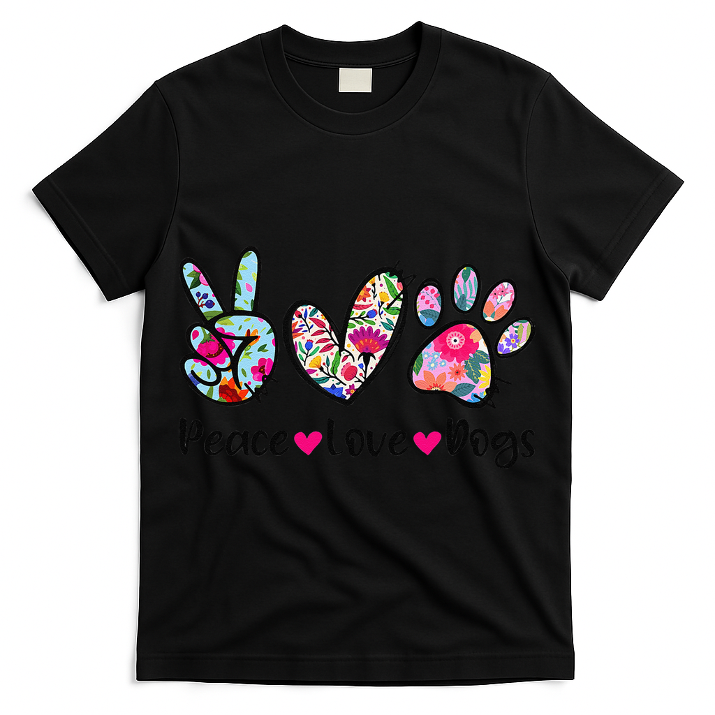 Peace Love Dogs Floral Dog Paw Dog Mom Cute Mothers Day T-Shirt
