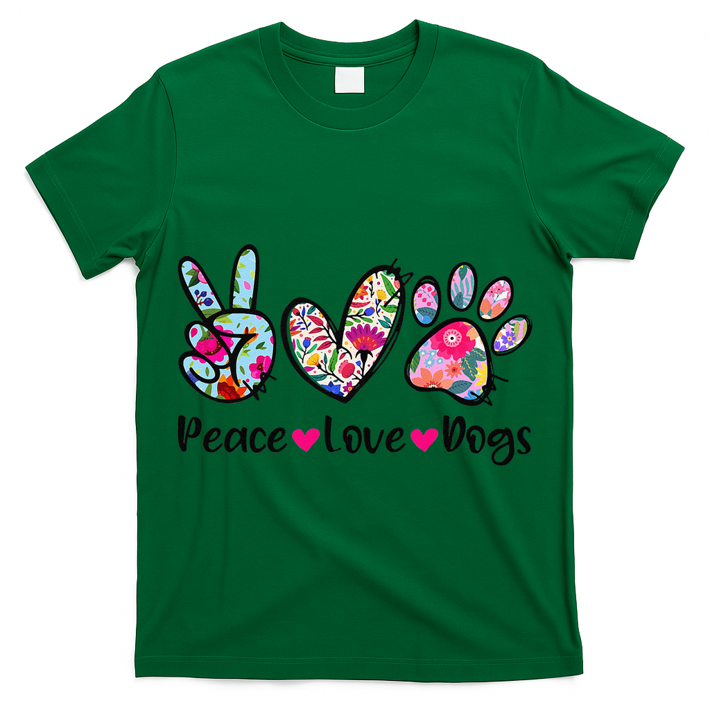 Peace Love Dogs Floral Dog Paw Dog Mom Cute Mothers Day T-Shirt