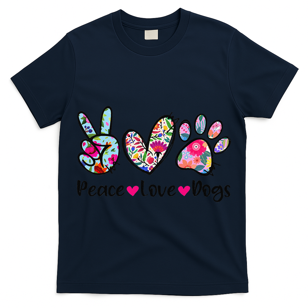 Peace Love Dogs Floral Dog Paw Dog Mom Cute Mothers Day T-Shirt