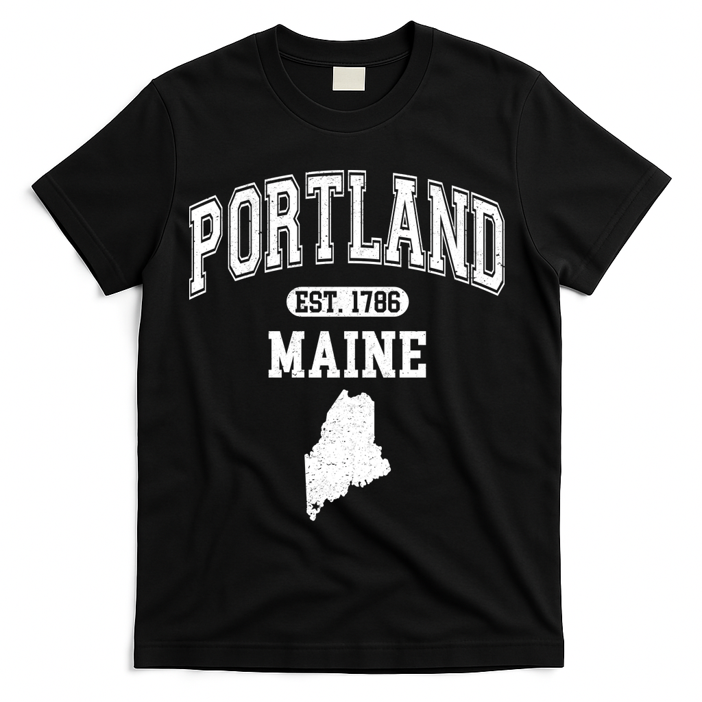 Portland Maine Est 1786 Varsity T-Shirt - Black
