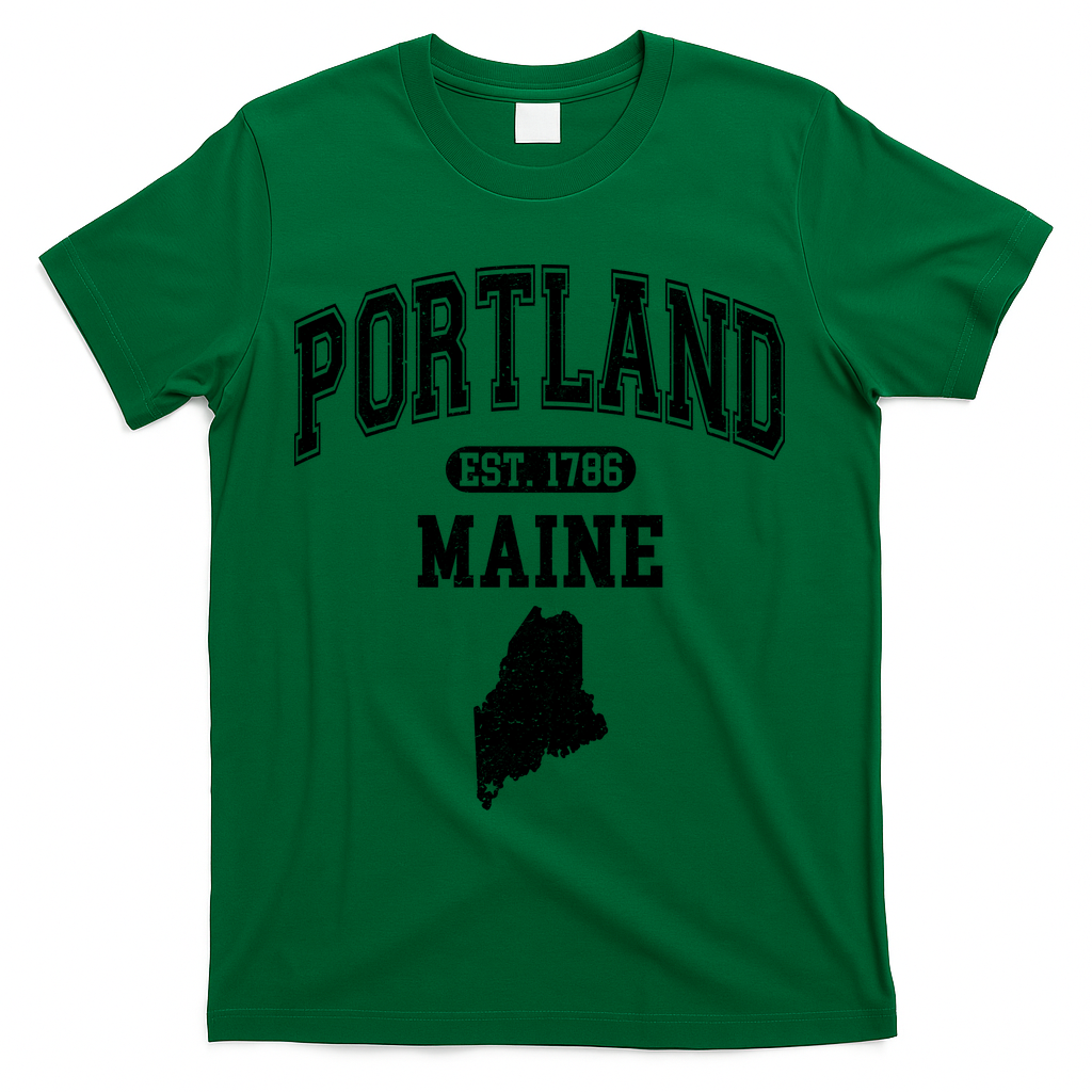 Portland Maine Est 1786 Varsity T-Shirt - Green