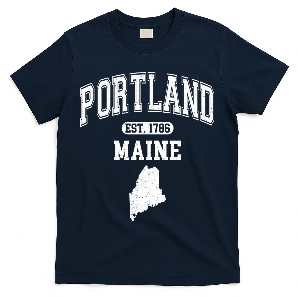 Portland Maine Est 1786 Varsity T-Shirt - Navy