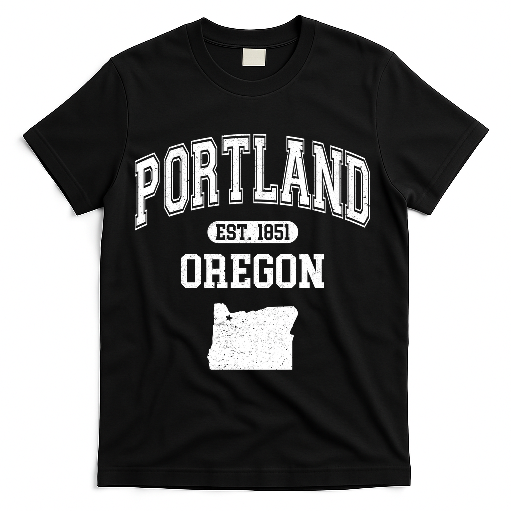 Portland Oregon Est 1851 Varsity T-Shirt - Black