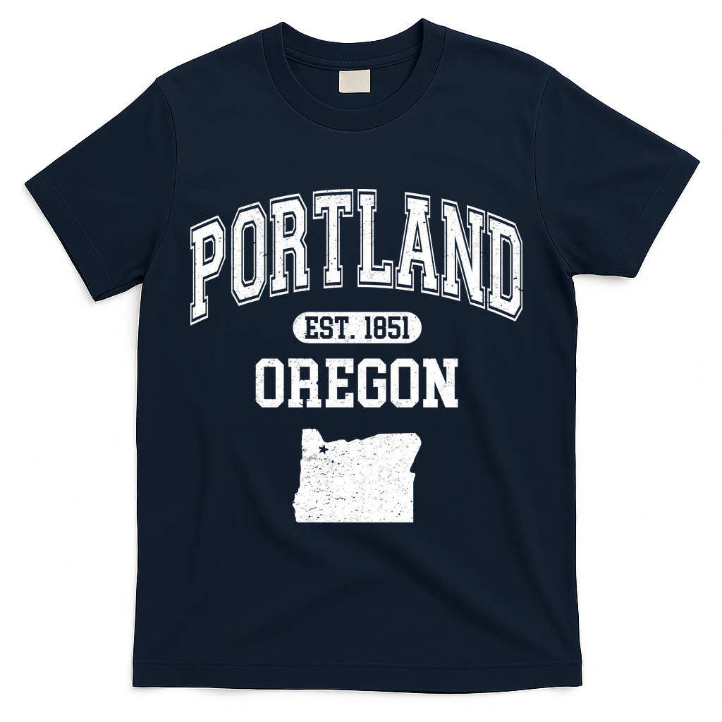Portland Oregon Est 1851 Varsity T-Shirt - Navy