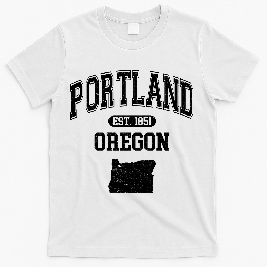 Portland Oregon Est 1851 Varsity T-Shirt - White
