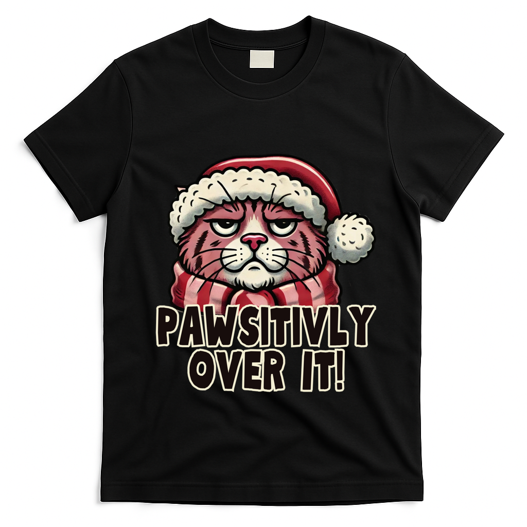 Pawsitively Over It Funny Grumpy Cat Christmas Great Gift T-Shirt - Black