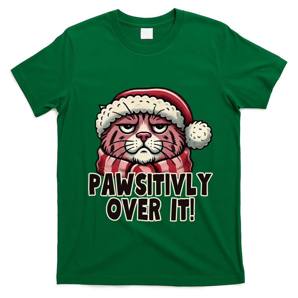 Pawsitively Over It Funny Grumpy Cat Christmas Great Gift T-Shirt - Irish Green