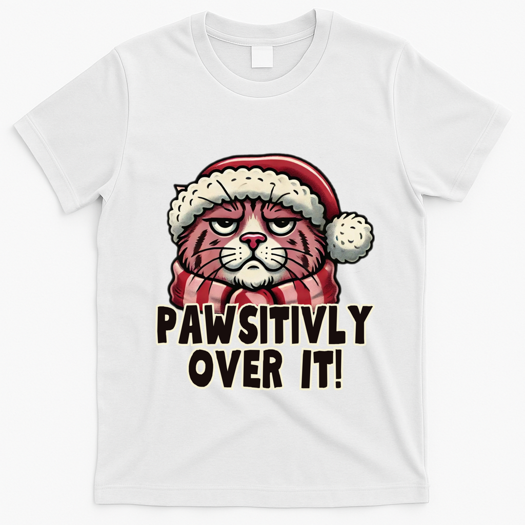 Pawsitively Over It Funny Grumpy Cat Christmas Great Gift T-Shirt - White
