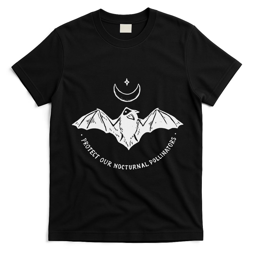 Protect Our Nocturnal Polalinators Bat With Moon Halloween T-Shirt - Black