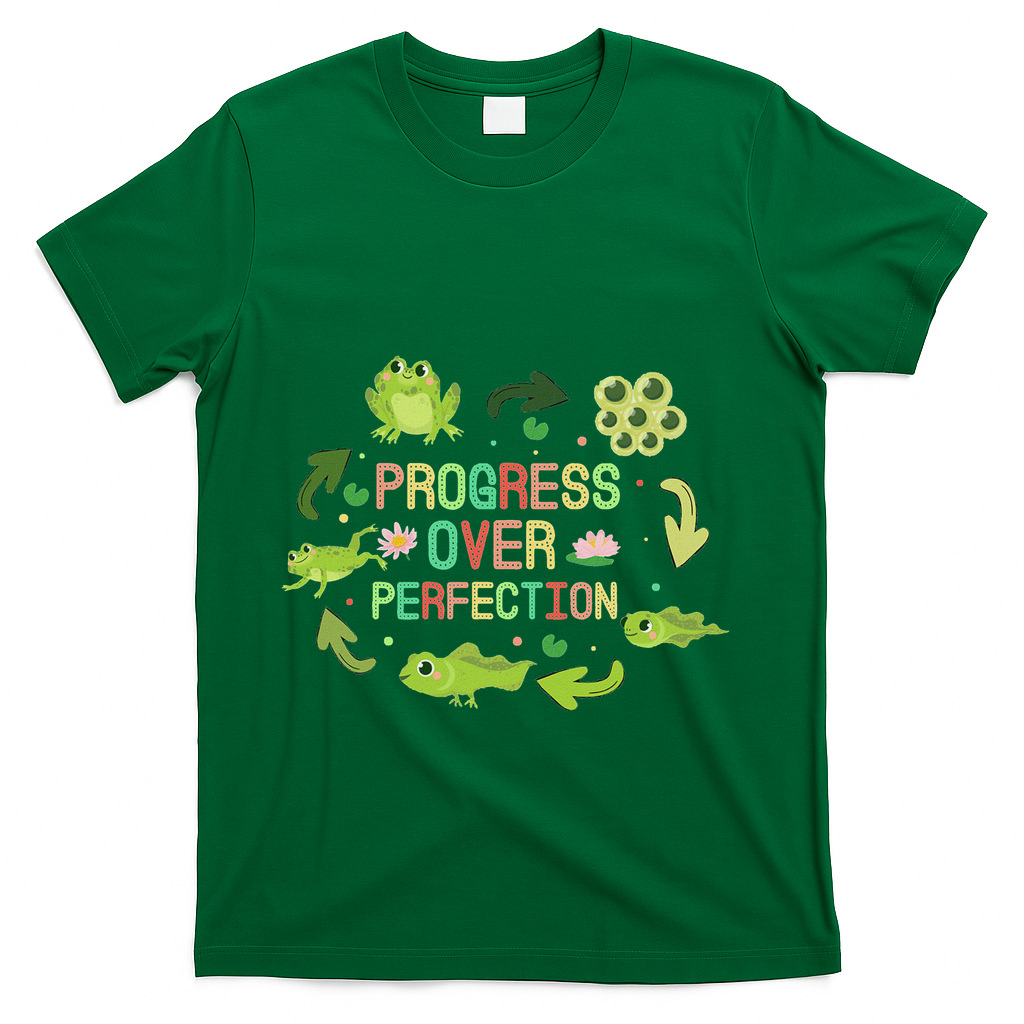Progress Over Perfection Frog Back To School Teacher T-Shirt - Green
