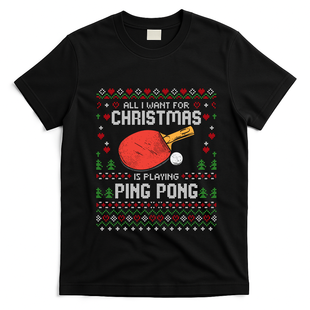 Ping Pong Christmas Table Tennis Player Ugly Xmas Gift T-Shirt - Black