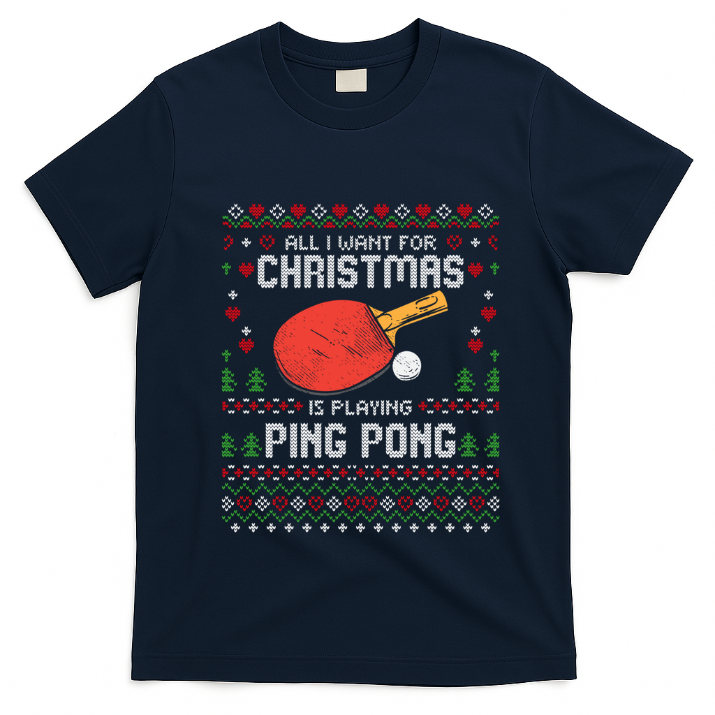 Ping Pong Christmas Table Tennis Player Ugly Xmas Gift T-Shirt - Navy Blue