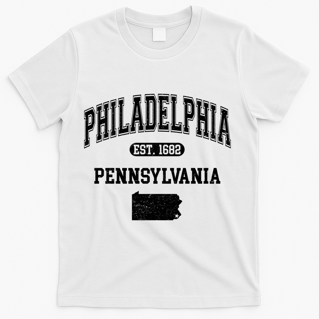 Philadelphia Pennsylvania Est 1682 Varsity T-Shirt - White