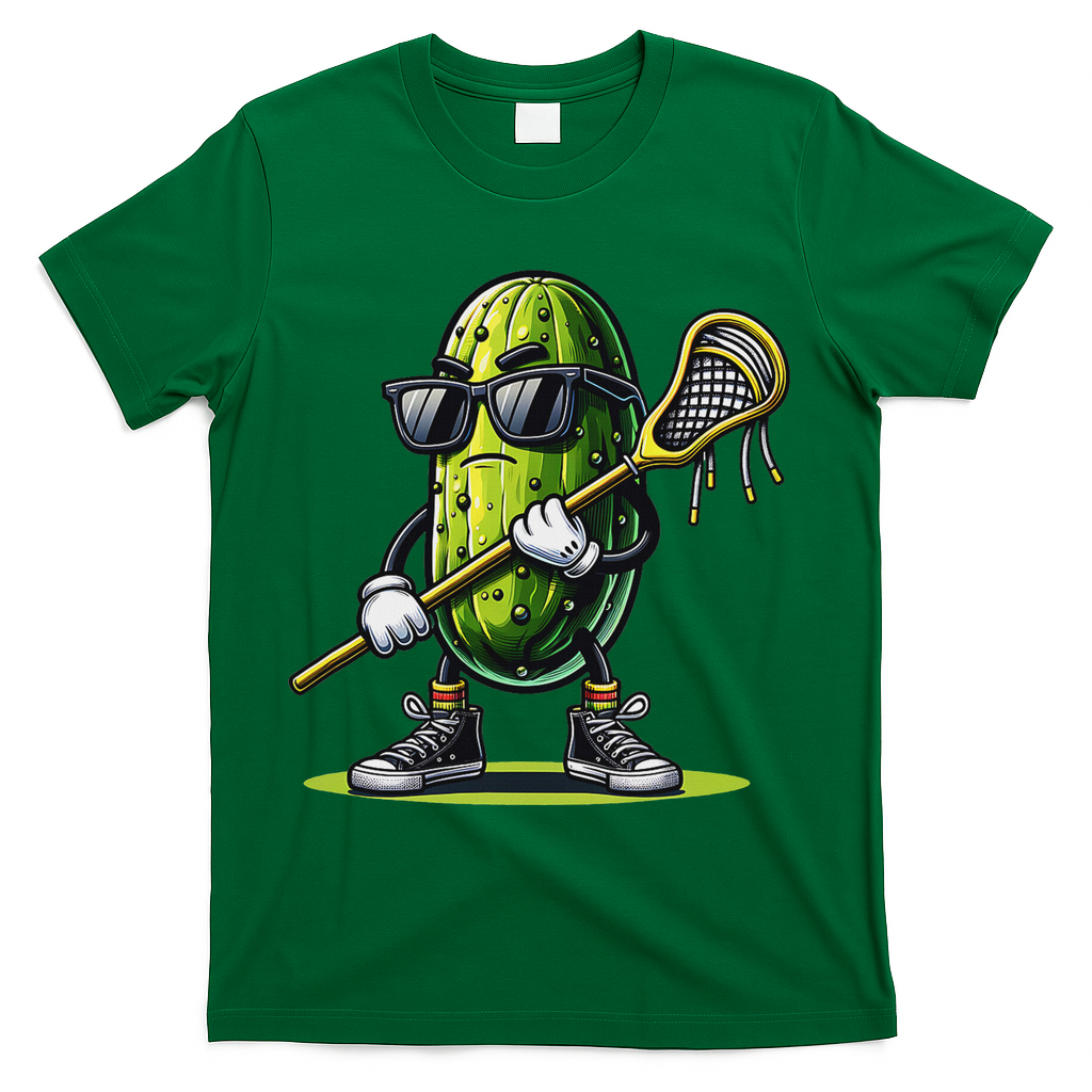 Pickle Playing Lacrosse Funny Sports Trendy For T-Shirt - Green