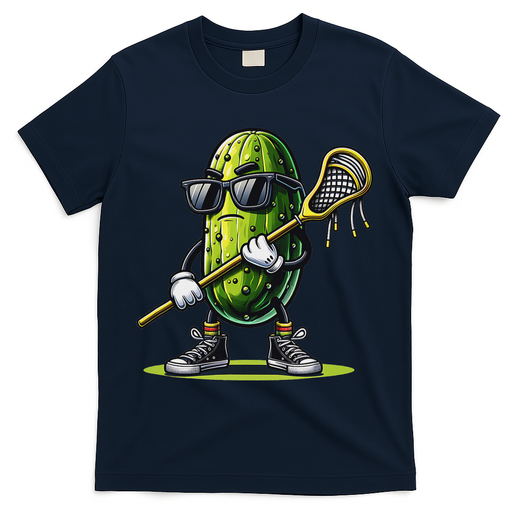 Pickle Playing Lacrosse Funny Sports Trendy For T-Shirt - Navy