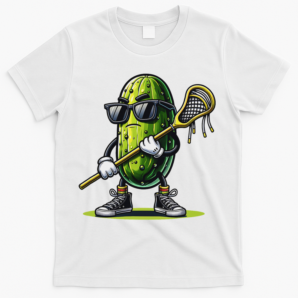 Pickle Playing Lacrosse Funny Sports Trendy For T-Shirt - White