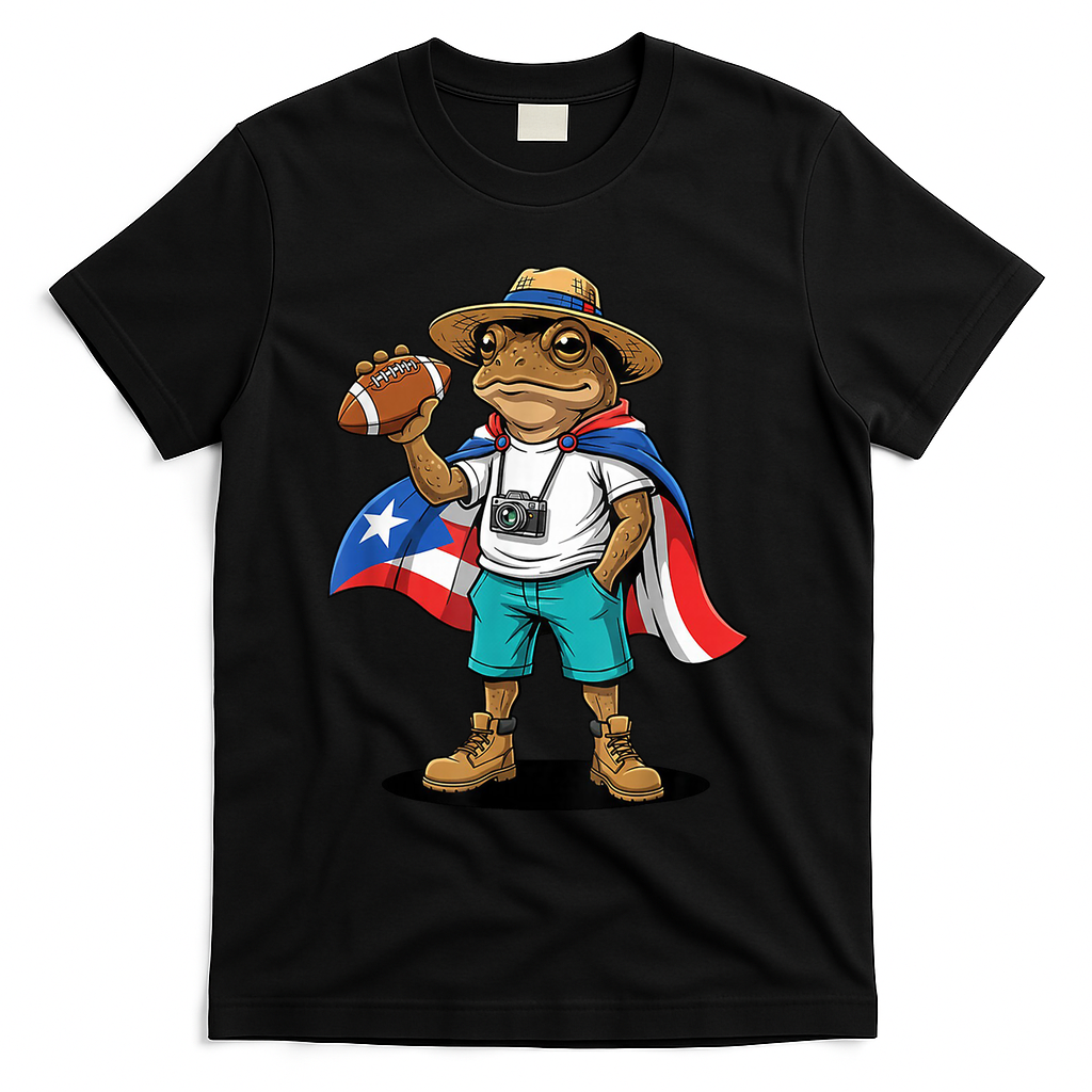Puerto Rico Coqui Frog Funny Football T-Shirt - Black