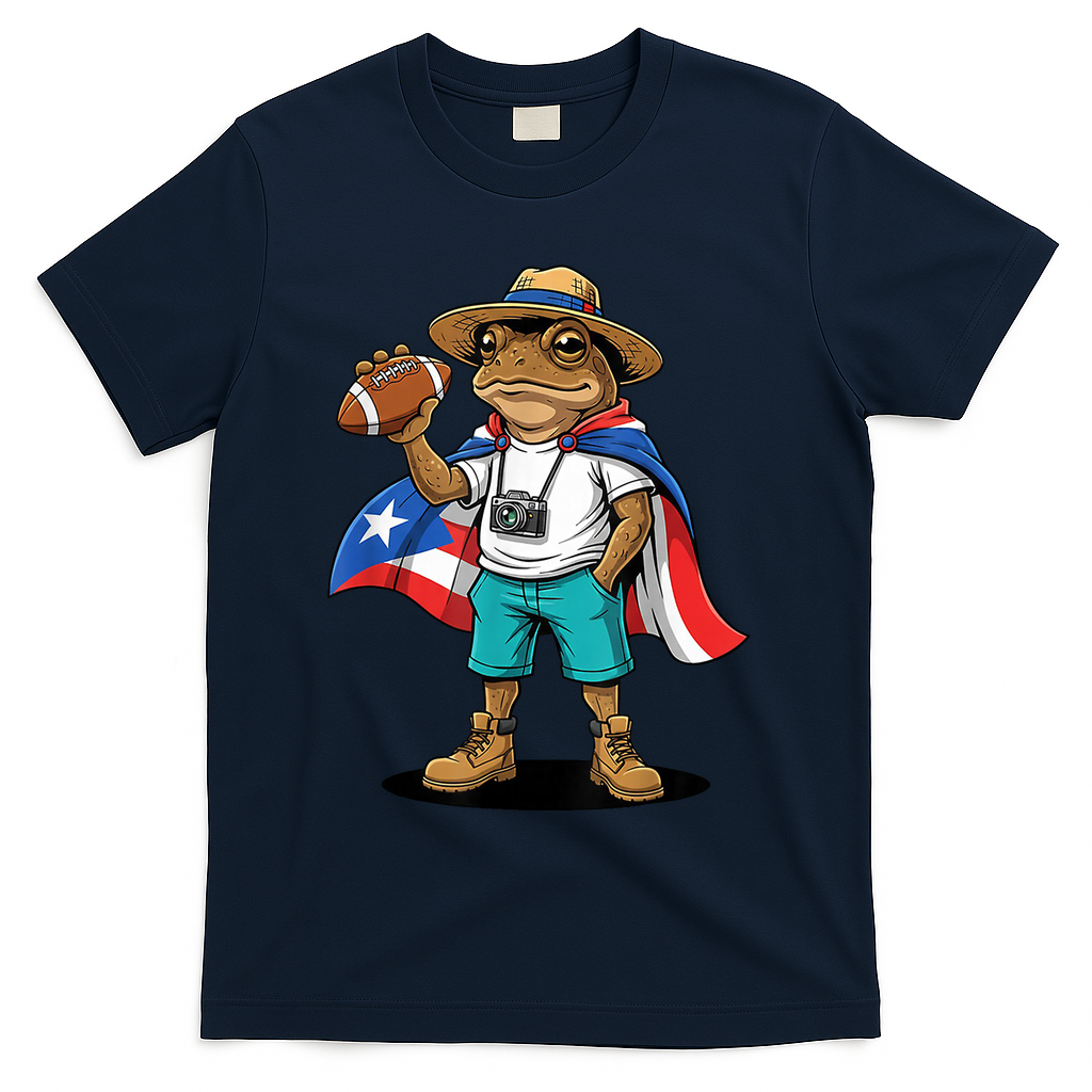 Puerto Rico Coqui Frog Funny Football T-Shirt - Navy