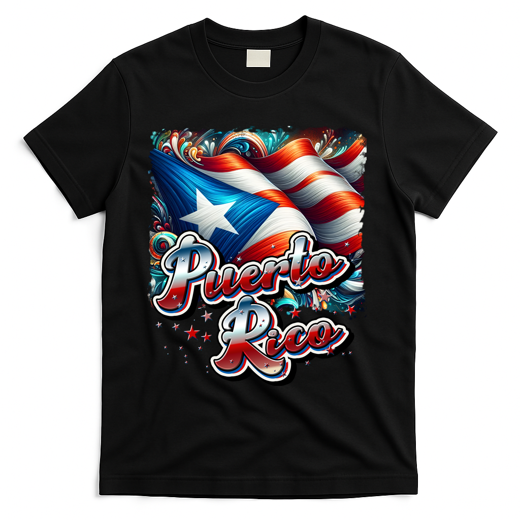 Puerto Rico Flag Colors Paisley   T-Shirt - Black