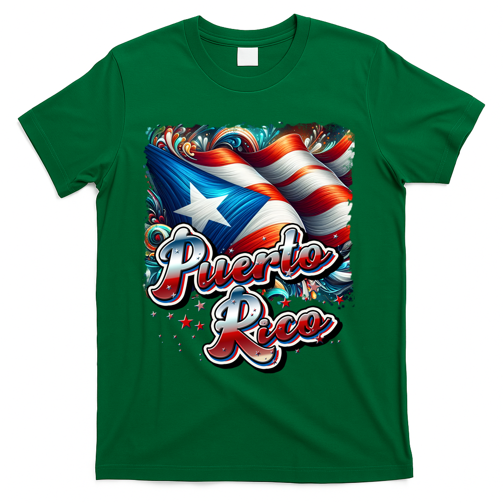 Puerto Rico Flag Colors Paisley   T-Shirt - Green