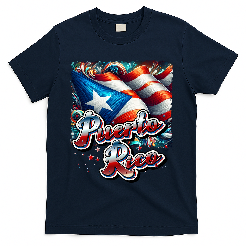 Puerto Rico Flag Colors Paisley   T-Shirt - Navy