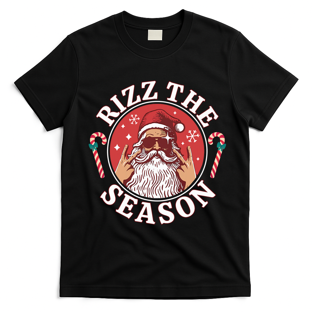 Punk Rock Rizz The Season Funny Santa Clause T-Shirt - Black