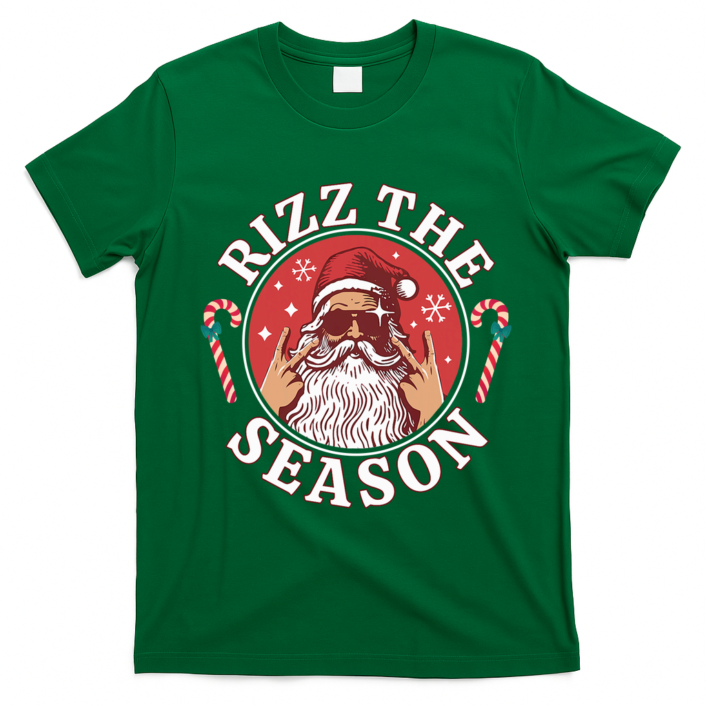 Punk Rock Rizz The Season Funny Santa Clause T-Shirt - Irish Green