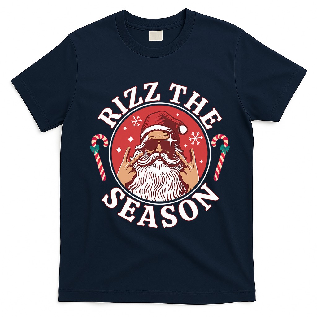 Punk Rock Rizz The Season Funny Santa Clause T-Shirt - Navy Blue