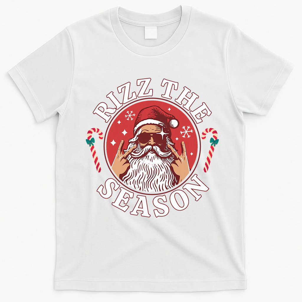 Punk Rock Rizz The Season Funny Santa Clause T-Shirt - White