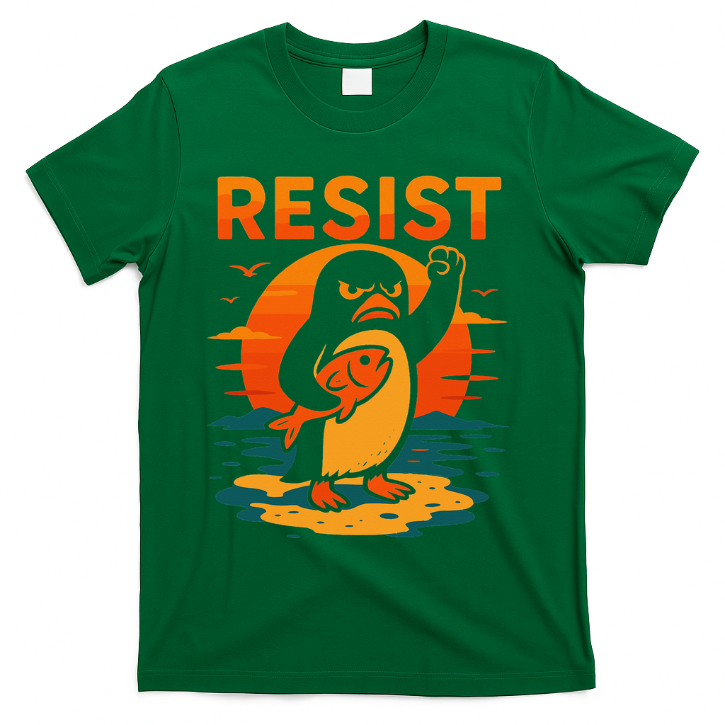Penguin Resist Vintage Penguin Resist Cool Penguins Resist T-Shirt - Green