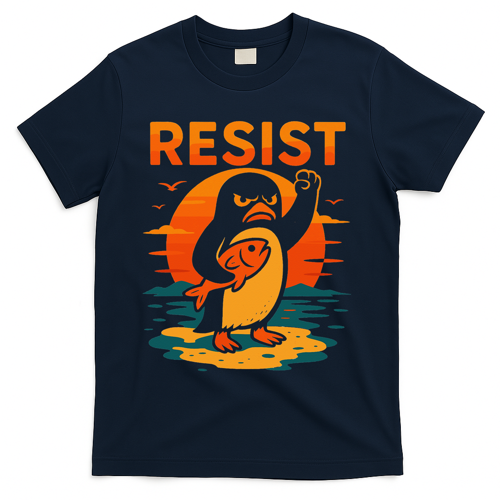 Penguin Resist Vintage Penguin Resist Cool Penguins Resist T-Shirt - Navy