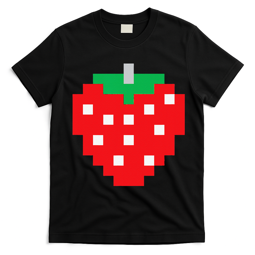 Pixel Strawberry 80s Video Game Halloween Costume T-Shirt - Black