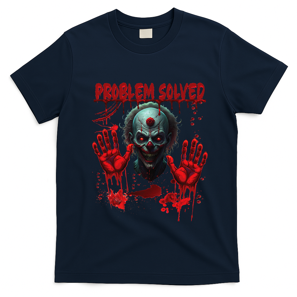 Problem Solved Bloody Hands Costume Clown Halloween T-Shirt - Navy Blue