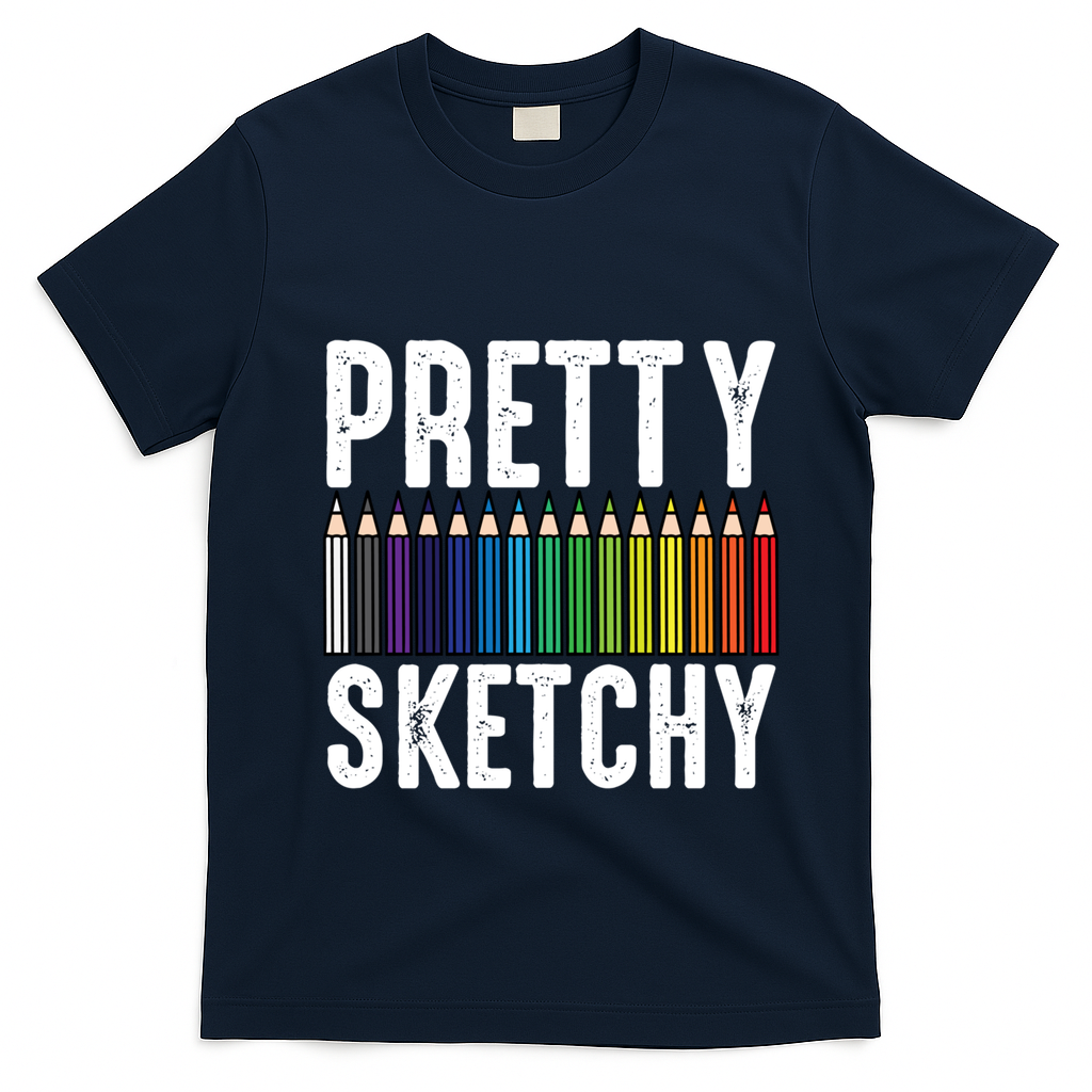 Pretty Sketchy Color Pencils Cool Painter Artist Art Teacher Cool Gift T-Shirt - Navy Blue