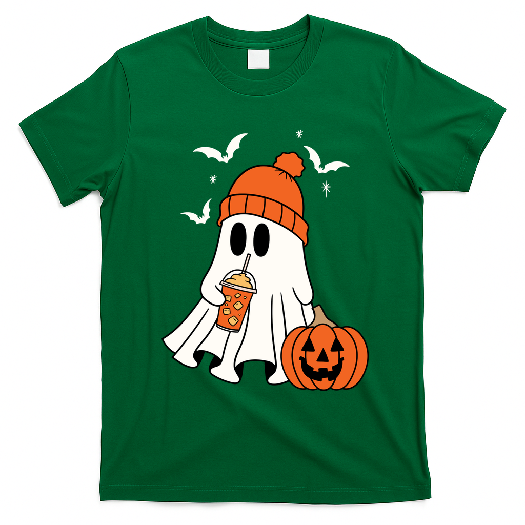 Pumpkin Spice Ghost Spooky Season T-Shirt - Irish Green